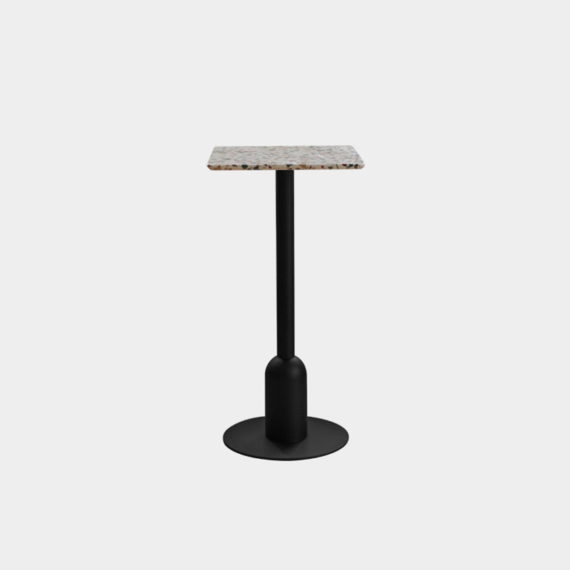 Industrial Steel Bar Dining Table Terrazzo Top Indoor Bistro Table with Single Pedestal