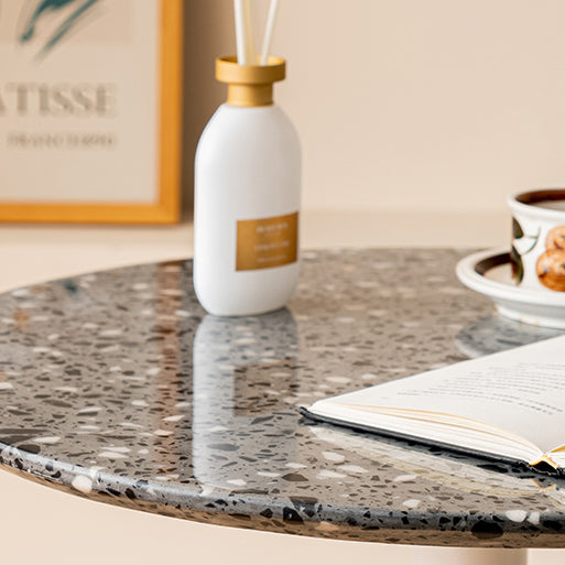 Industrial Steel Bar Dining Table Terrazzo Top Indoor Bistro Table with Single Pedestal