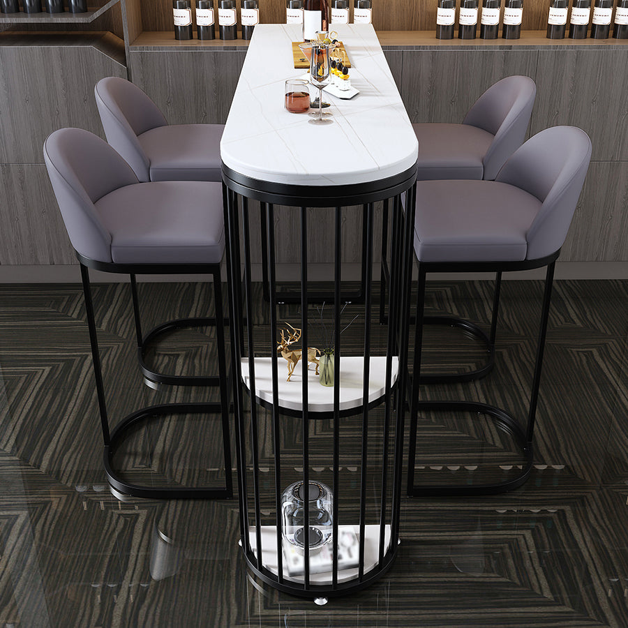 Industrial Bar Dining Table White Stone Top Iron Indoor Bistro Table with Shelf