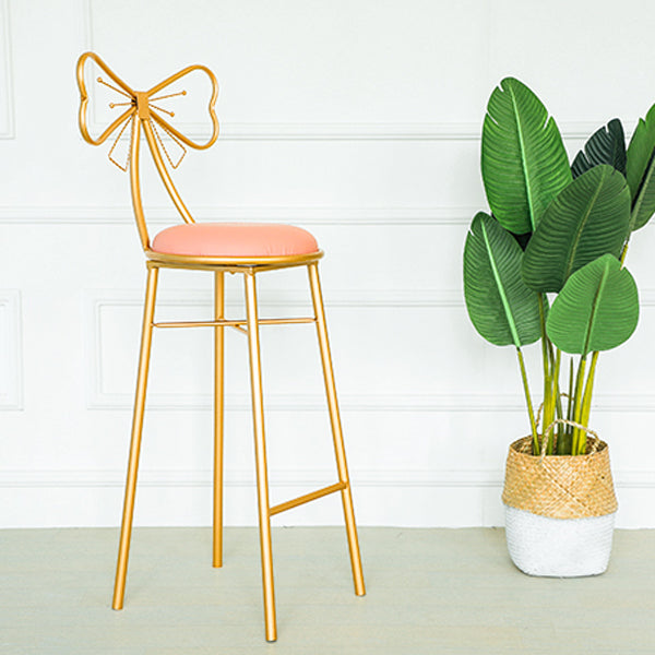 Glam Armless Backrest Counter Stool Iron Dessert Shop Bar Stool with Cushion and Pedal