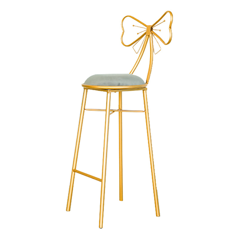 Glam Armless Backrest Counter Stool Iron Dessert Shop Bar Stool with Cushion and Pedal