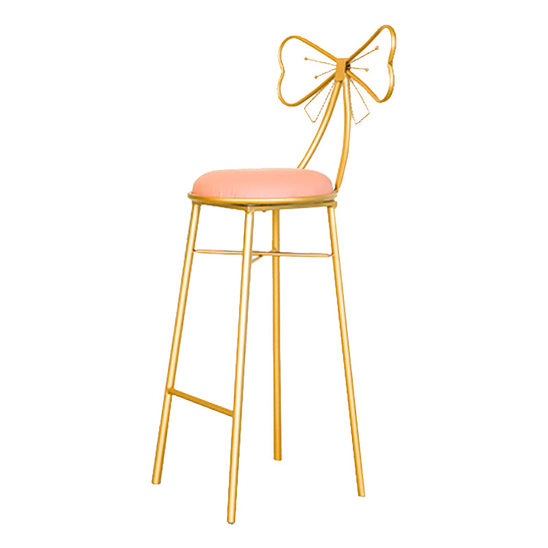 Glam Armless Backrest Counter Stool Iron Dessert Shop Bar Stool with Cushion and Pedal