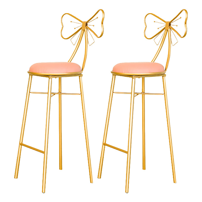 Glam Armless Backrest Counter Stool Iron Dessert Shop Bar Stool with Cushion and Pedal