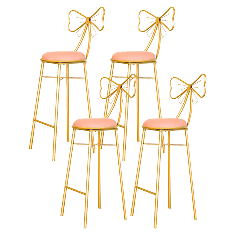 Glam Armless Backrest Counter Stool Iron Dessert Shop Bar Stool with Cushion and Pedal