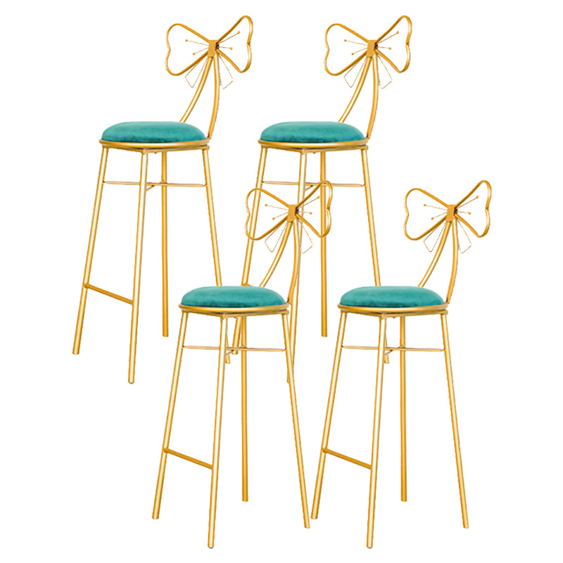 Glam Armless Backrest Counter Stool Iron Dessert Shop Bar Stool with Cushion and Pedal