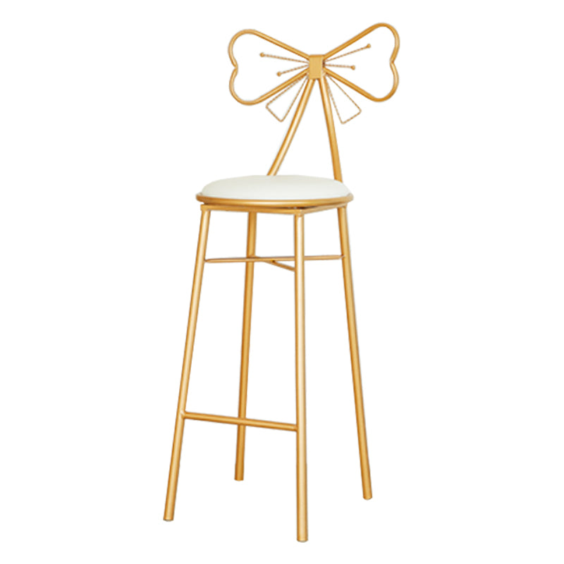 Glam Armless Backrest Counter Stool Iron Dessert Shop Bar Stool with Cushion and Pedal