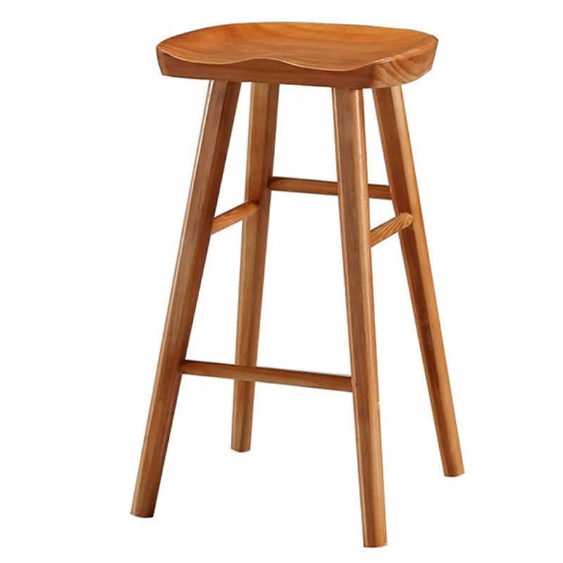 Modern Armless Backless Counter Stool Pine Wood Cafe Bar Stool with Wooden Seat