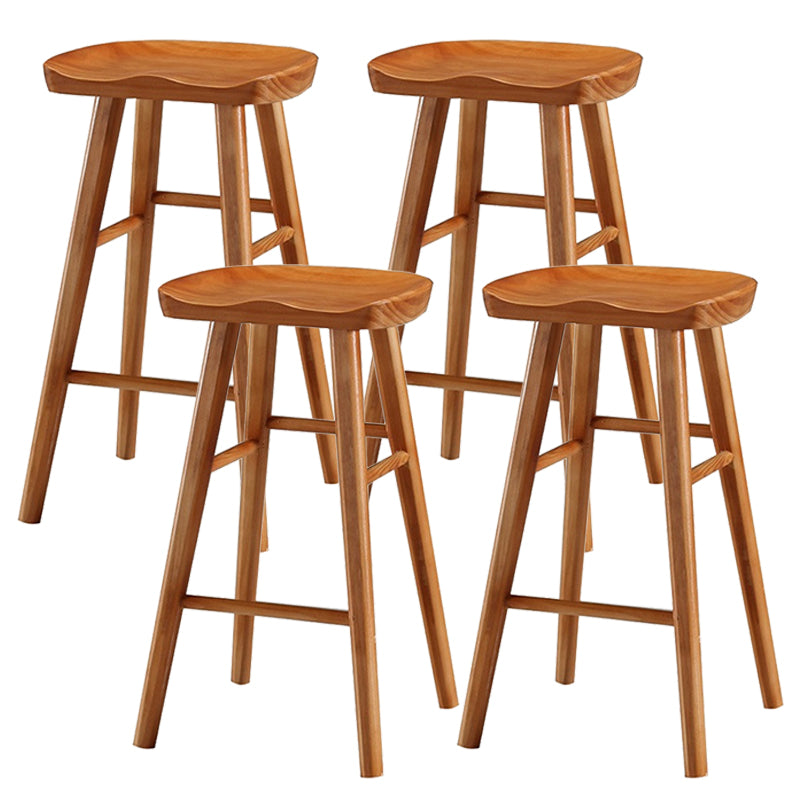 Modern Armless Backless Counter Stool Pine Wood Cafe Bar Stool with Wooden Seat