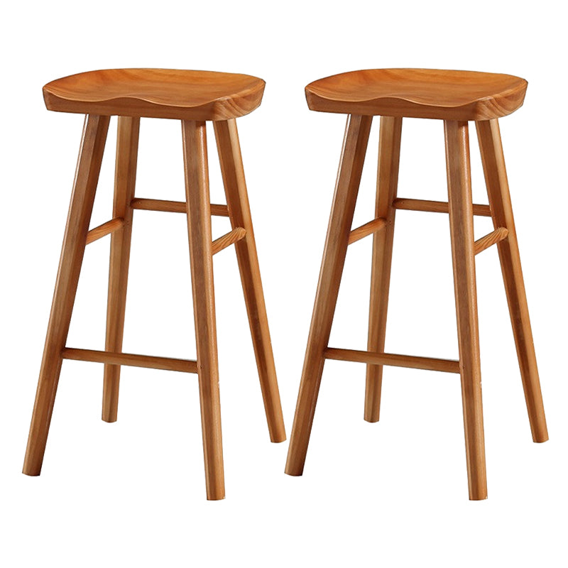 Modern Armless Backless Counter Stool Pine Wood Cafe Bar Stool with Wooden Seat