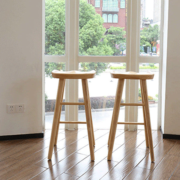 Modern Armless Backless Counter Stool Pine Wood Cafe Bar Stool with Wooden Seat