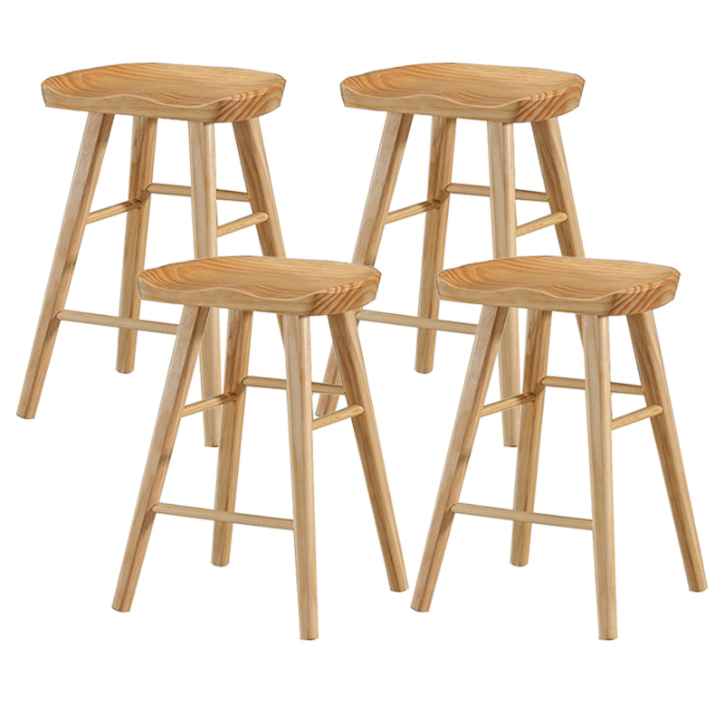 Modern Armless Backless Counter Stool Pine Wood Cafe Bar Stool with Wooden Seat