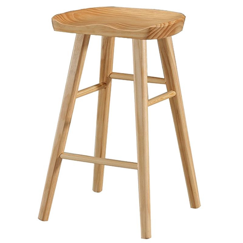 Modern Armless Backless Counter Stool Pine Wood Cafe Bar Stool with Wooden Seat