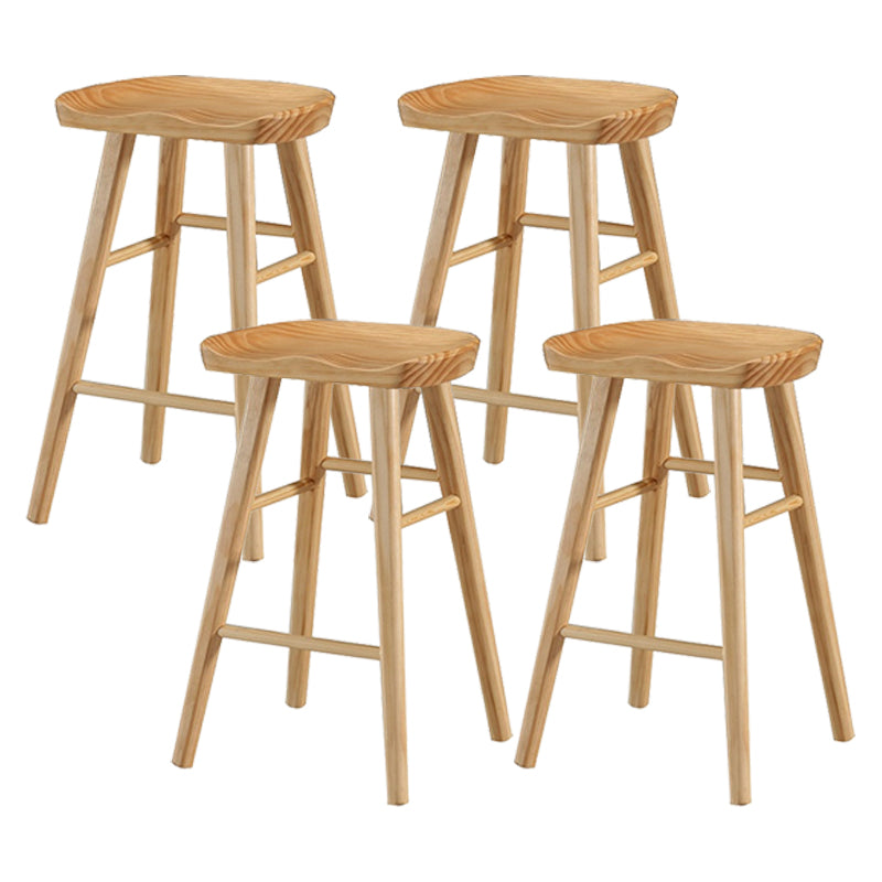 Modern Armless Backless Counter Stool Pine Wood Cafe Bar Stool with Wooden Seat