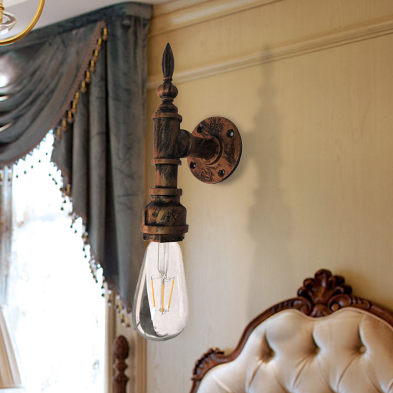 Exposed Bulb Bedroom Wall Lighting Industrial Style Iron 1 Bulb Bronze/Rust Wall Sconce Lamp with Pipe