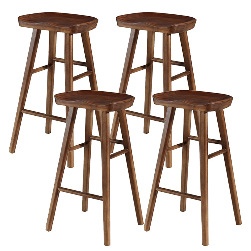 Modern Armless Backless Counter Stool Pine Wood Cafe Bar Stool with Wooden Seat