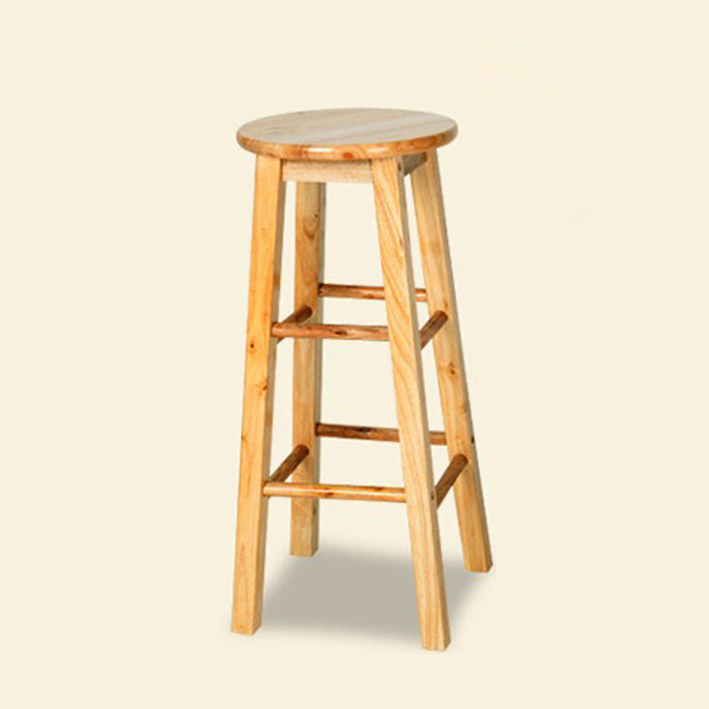 Modern Armless Backless Counter Stool Rubber Wood Kitchen Bar Stool with Wooden Seat