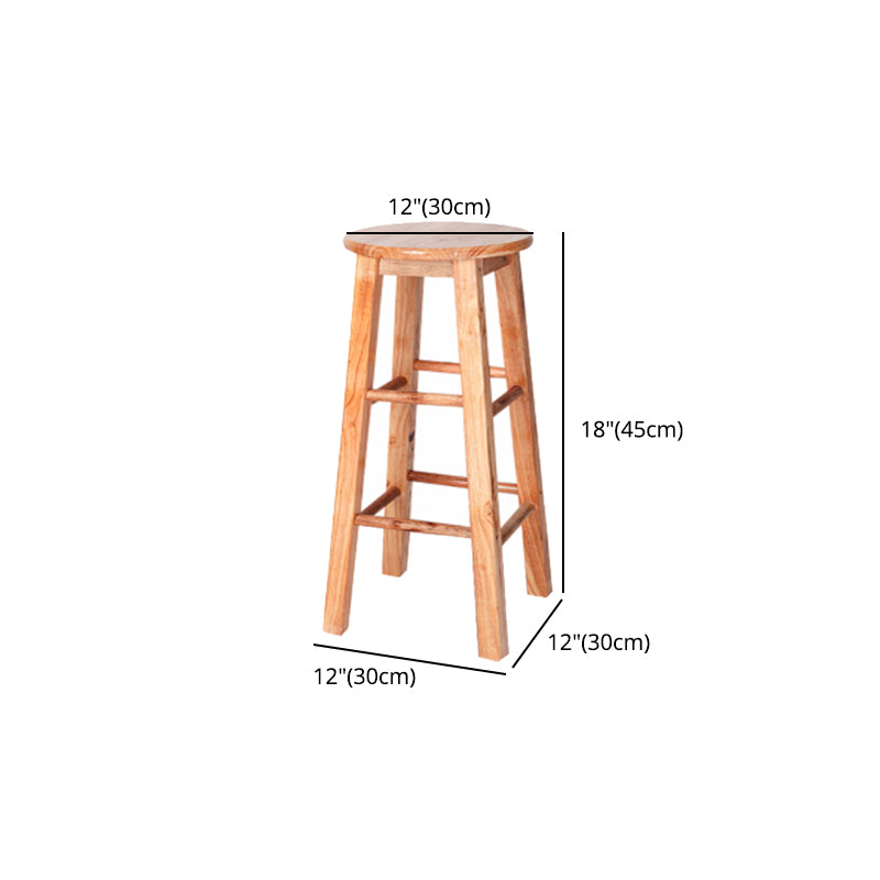 Modern Armless Backless Counter Stool Rubber Wood Kitchen Bar Stool with Wooden Seat