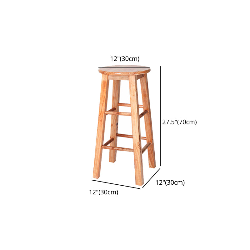 Modern Armless Backless Counter Stool Rubber Wood Kitchen Bar Stool with Wooden Seat