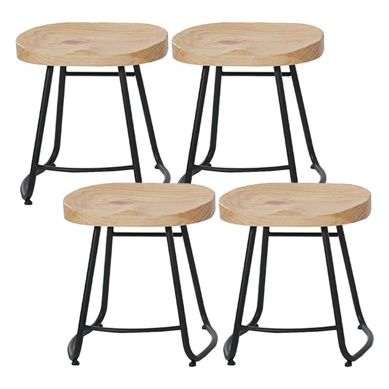 Modern Armless Backless Counter Stool Iron Cafe Bar Stool with Wooden Seat and Pedal