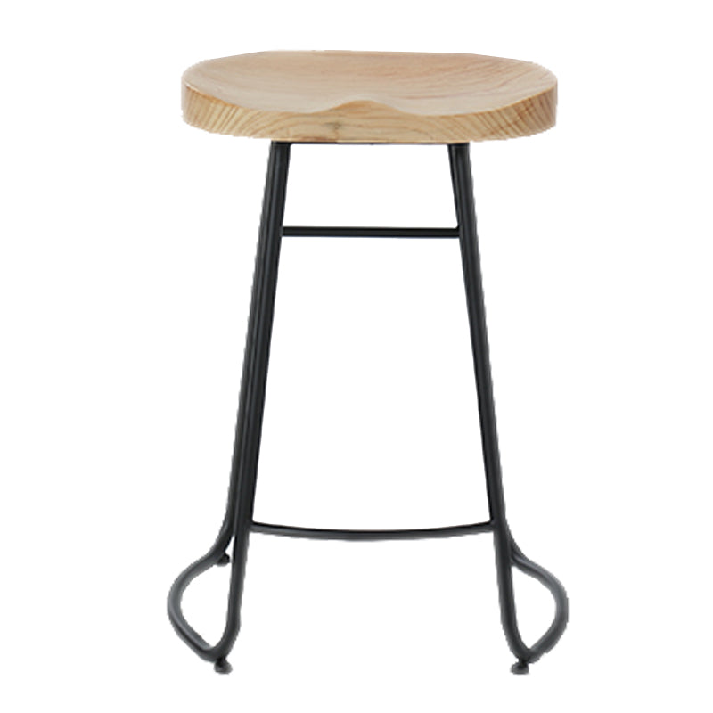 Modern Armless Backless Counter Stool Iron Cafe Bar Stool with Wooden Seat and Pedal