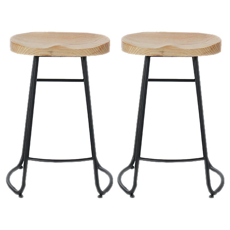 Modern Armless Backless Counter Stool Iron Cafe Bar Stool with Wooden Seat and Pedal