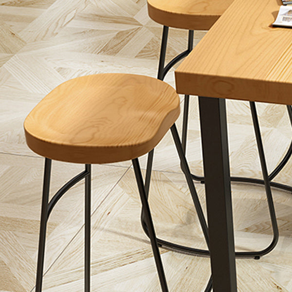 Modern Armless Backless Counter Stool Iron Cafe Bar Stool with Wooden Seat and Pedal