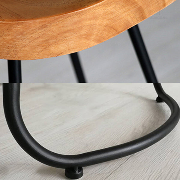 Modern Armless Backless Counter Stool Iron Cafe Bar Stool with Wooden Seat and Pedal
