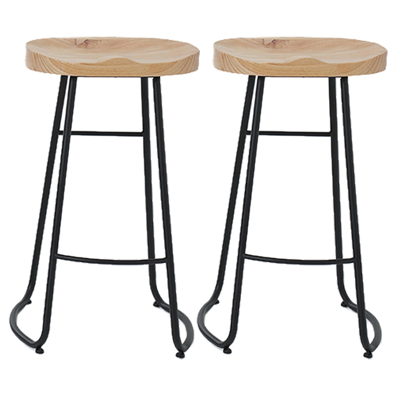 Modern Armless Backless Counter Stool Iron Cafe Bar Stool with Wooden Seat and Pedal