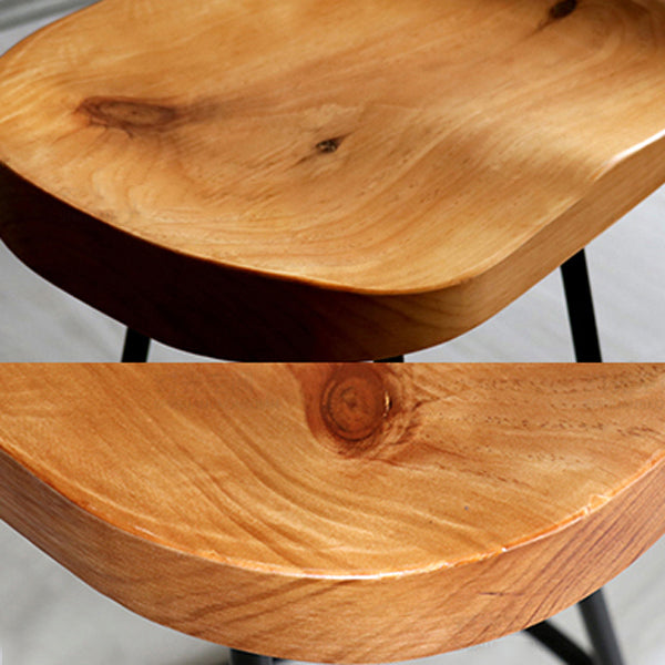 Modern Armless Backless Counter Stool Iron Cafe Bar Stool with Wooden Seat and Pedal