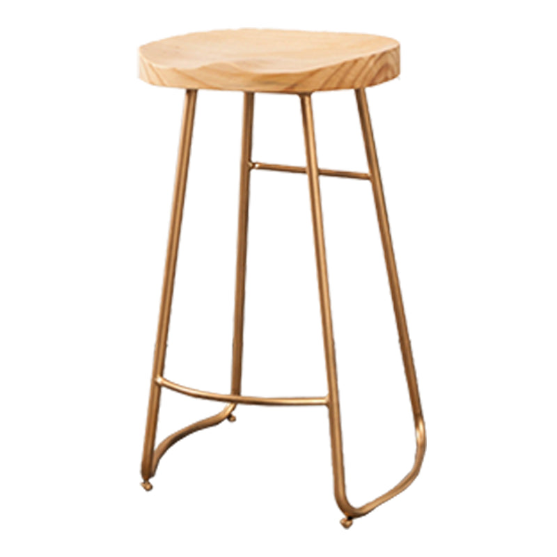 Modern Armless Backless Counter Stool Iron Cafe Bar Stool with Wooden Seat and Pedal