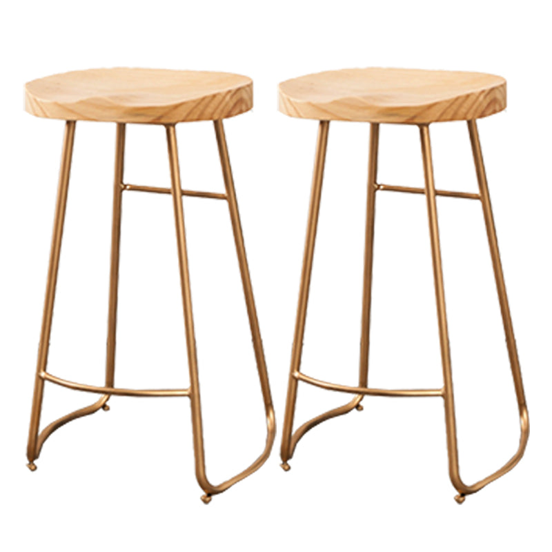 Modern Armless Backless Counter Stool Iron Cafe Bar Stool with Wooden Seat and Pedal