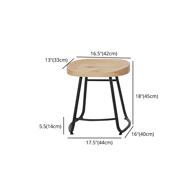 Modern Armless Backless Counter Stool Iron Cafe Bar Stool with Wooden Seat and Pedal