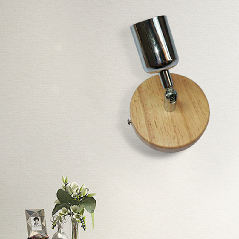 Tasse geformte Metallwand Lampe Lodge 1 Leichte Wohnzimmerwandhalterung mit kreisförmiger Holzrückenplatte in Silber/Gold