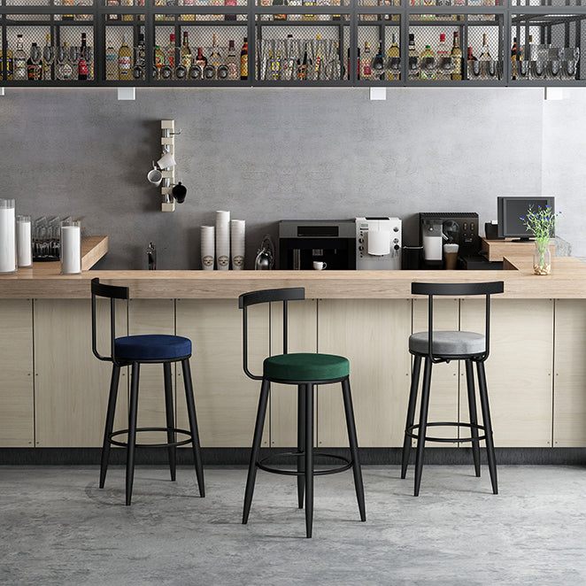 Modern Armless Backrest Counter Stool Iron Cafe Bar Stool with Velvet Cushion