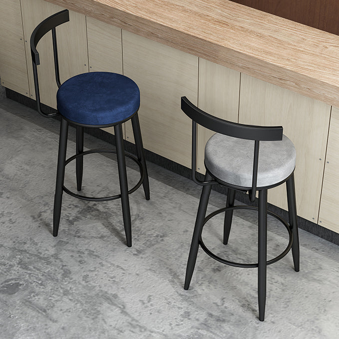 Modern Armless Backrest Counter Stool Iron Cafe Bar Stool with Velvet Cushion