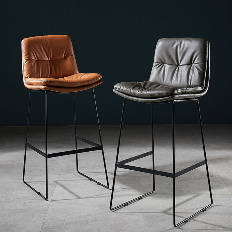 Scandinavian Matte Finish Leather Barstool Restaurant Upholstered Stool