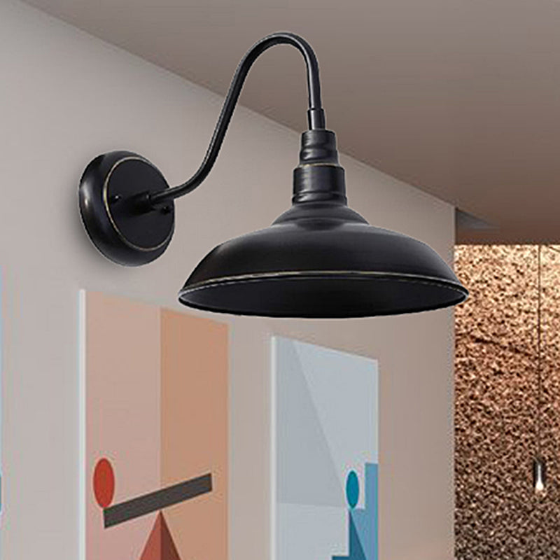 Scheune im Bauernhaus Style Scheune Wandlampe 1 Kopf Metall -Leuchten mit Schwarzarmarm in Schwarz für Outdoor