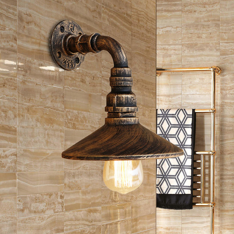 Métal antique en laiton / mur noir éclairage Conic Shade 1 éclairage mural à Steampunk avec tuyau incurvé