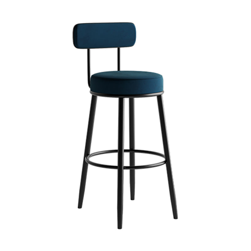 Industrial Backrest Counter Stool Iron Cafe Bar Stool with Pedal and Velvet Cushion