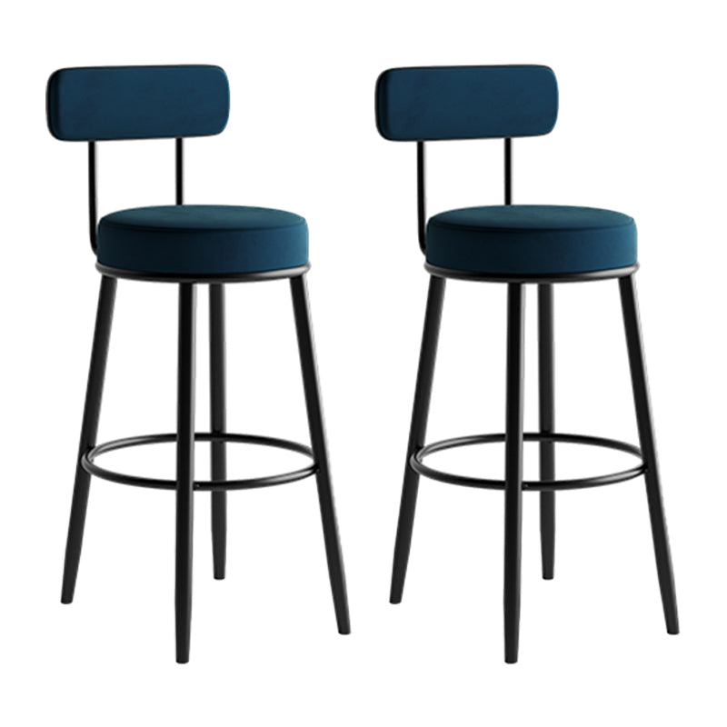Industrial Backrest Counter Stool Iron Cafe Bar Stool with Pedal and Velvet Cushion