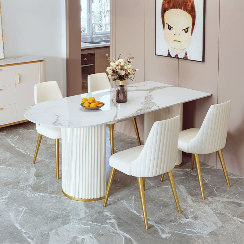 Glam 1/3/5 Pieces Dining Set Rectangle Stone Dining Table for Dining Room