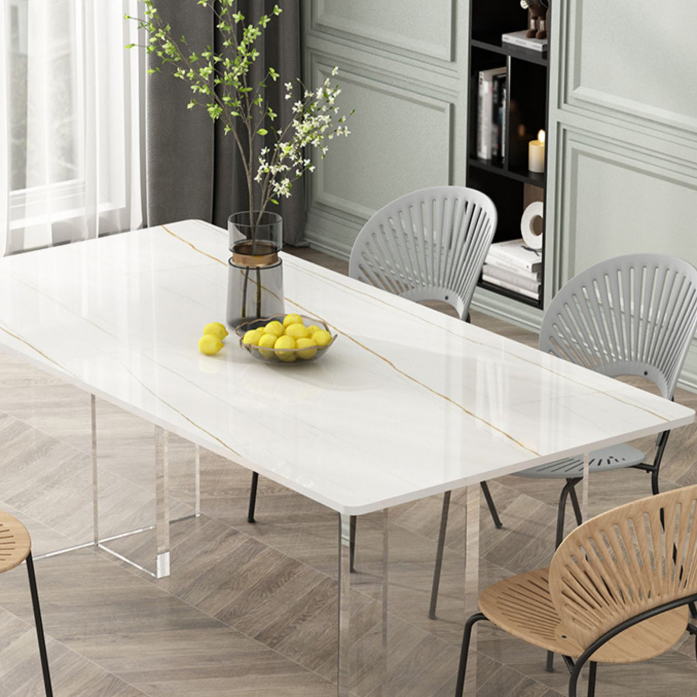Modern 1/5/7 Pieces Dining Set Rectangle Stone Dining Table for Dining Room
