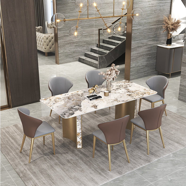 Luxury 1/3/4/5/7 Pieces Dining Set Sintered Stone Top Dining Table with Leather Chairs