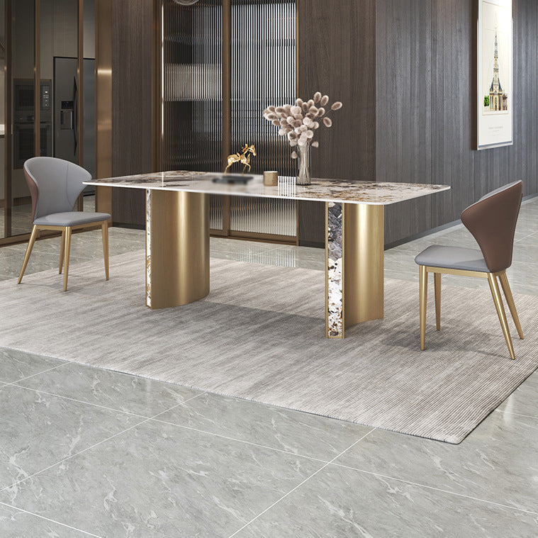 Luxury 1/3/4/5/7 Pieces Dining Set Sintered Stone Top Dining Table with Leather Chairs