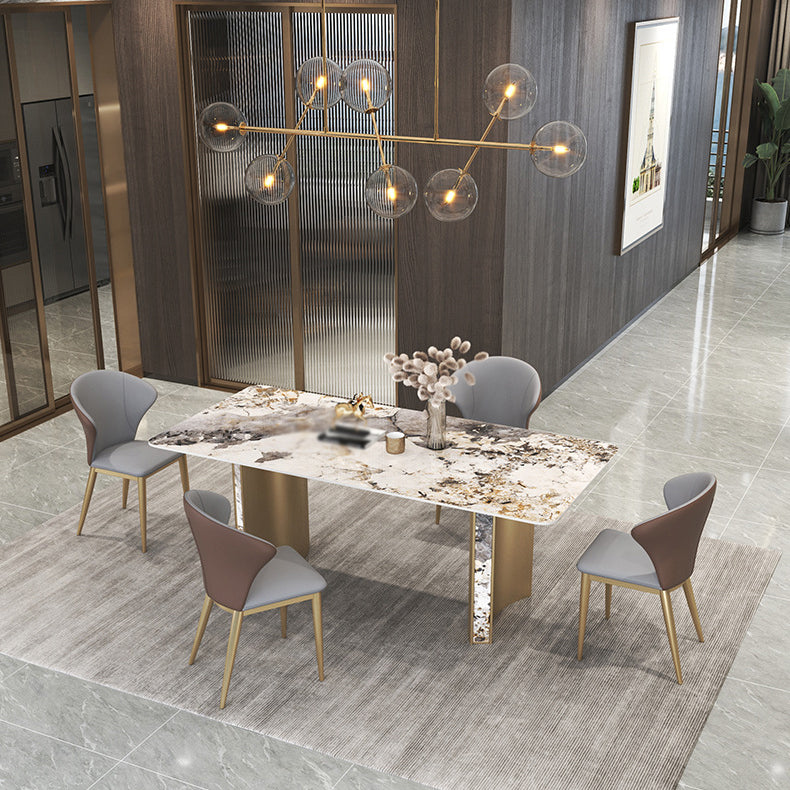 Luxury 1/3/4/5/7 Pieces Dining Set Sintered Stone Top Dining Table with Leather Chairs