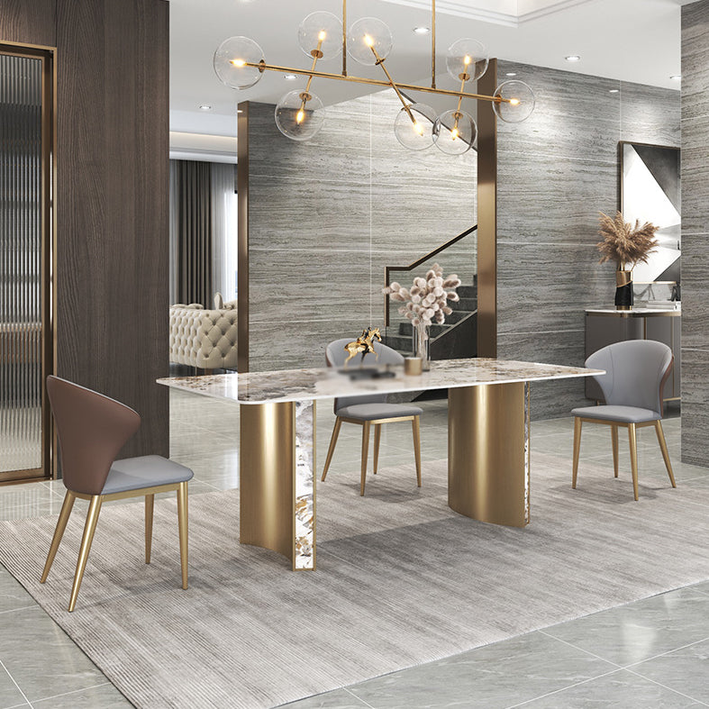 Luxury 1/3/4/5/7 Pieces Dining Set Sintered Stone Top Dining Table with Leather Chairs