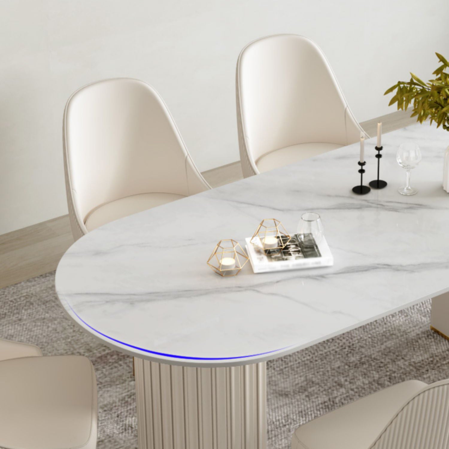 Glam 1/2/5/6/7 Pieces Dining Set Oval Sintered Stone Dining Table Set