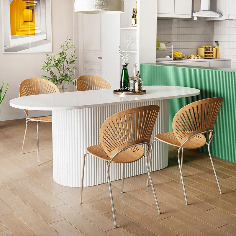 Solid Wood Base Contemporary Oval Indoor Table Pedestal Table for Dining Room