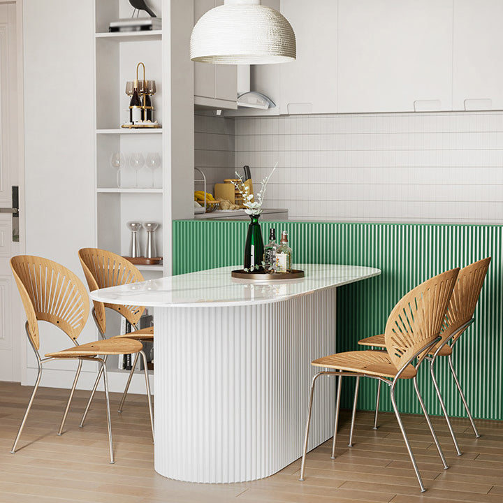 Solid Wood Base Contemporary Oval Indoor Table Pedestal Table for Dining Room