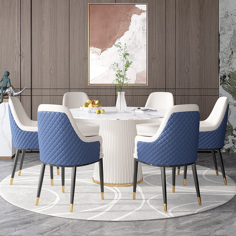 Sintered Stone White Table for Restaurant Luxury Round Dining Table with Pedestal Base